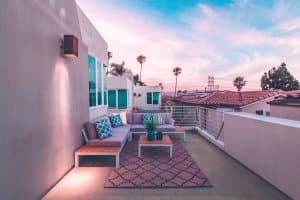 outdoor balcony with bench | vacation property management software | HiRUM