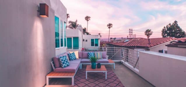 outdoor balcony with bench | vacation property management software | HiRUM